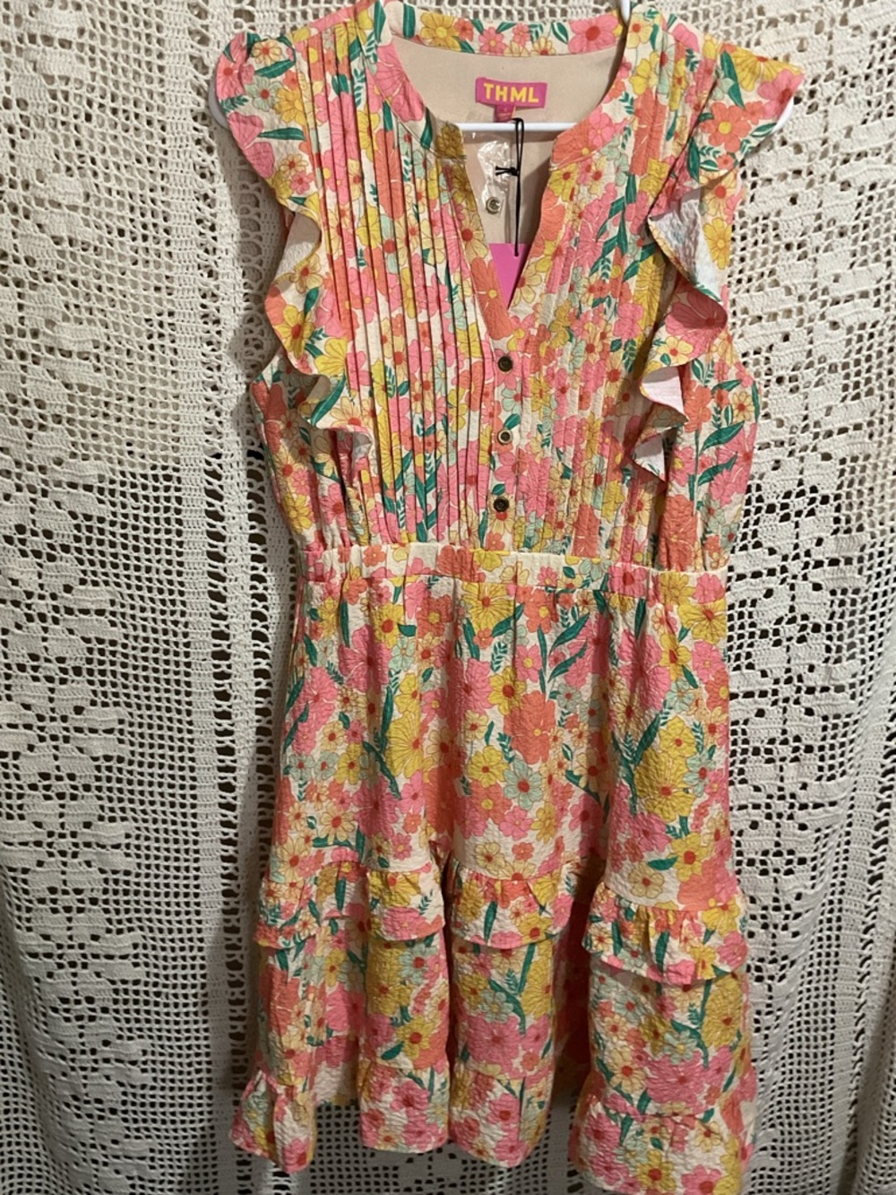 NWT THML pin pleated ruffled sleeveless floral dress Small